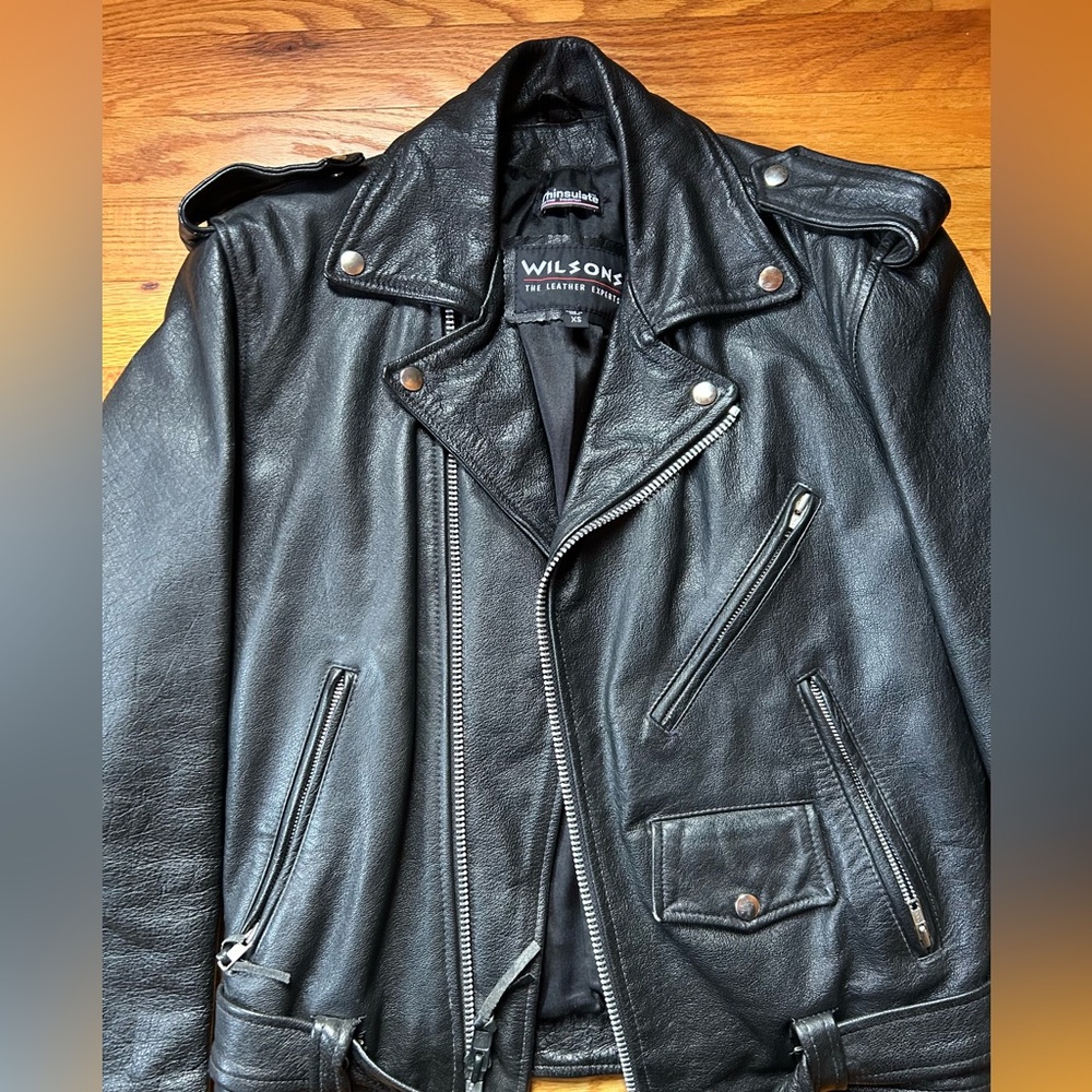 Wilsons Leather Black Biker Jacket - Picture 6 of 16